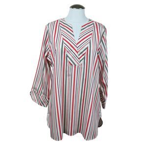 Women's Foxcroft Vaughn Desert Stripe Non Iron Stretch Cotton 3/4 Sleeve Top 14‎